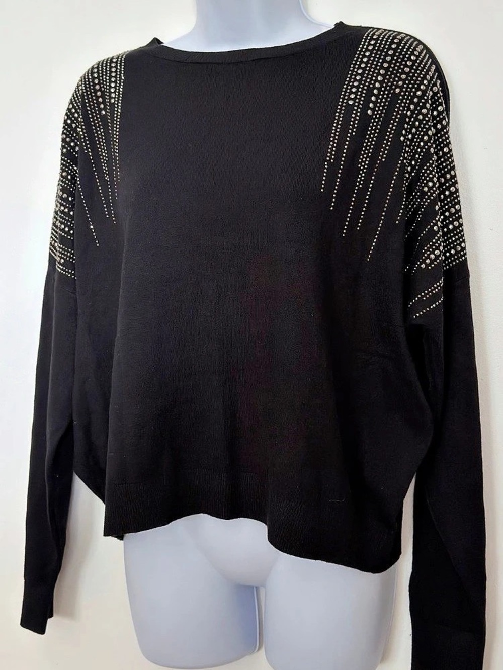 Studded Sleeve Black Sweater NWT